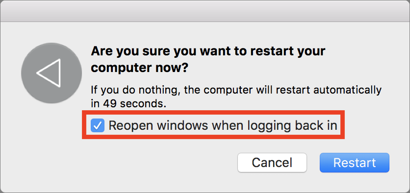 How to restart mac and not have apps reopen due